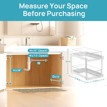 Vtopmart 4 Pack Bathroom Under Sink Organizers Organizer, 2 Tier Clear Pull-Out Organization (S-Standard)