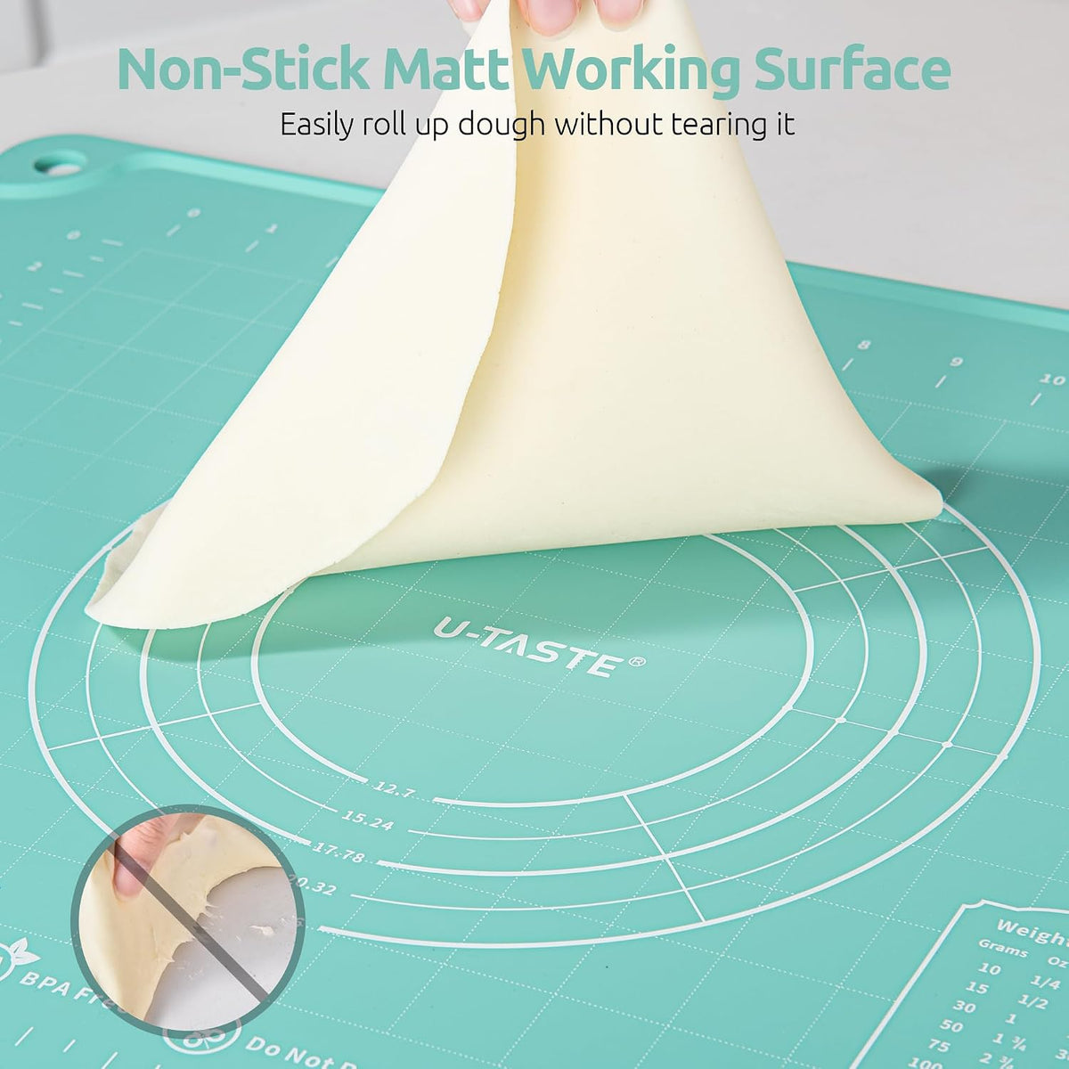 U-Taste Silicone Pastry Mat, Dough Rolling Baking Sheet, 28x20"/Transparent