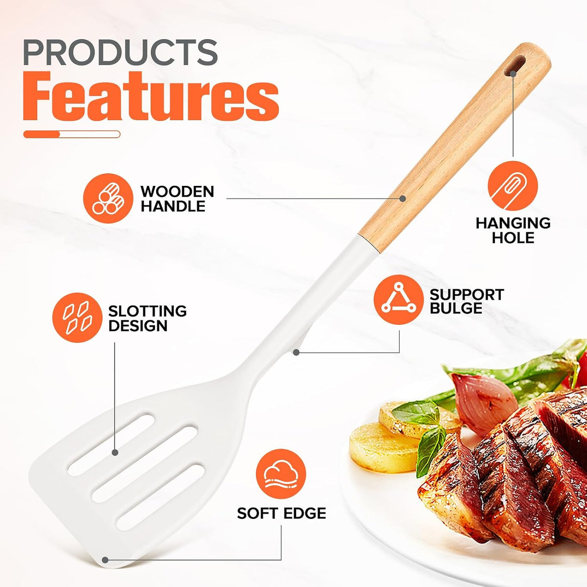 Extra Large Silicone Spatula Turner Set with Wooden Handle