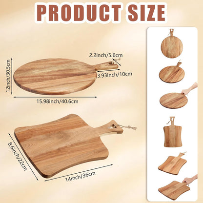 Hsei 2 Pcs Acacia Wood Cutting Board with Handle Wooden Charcuterie Board Large Paddle Carving Chopping Set Butter Serving Tray for Cheese Meat Fruit Pizza Bread(Vintage Style, 16x12, 17x13 Inch)