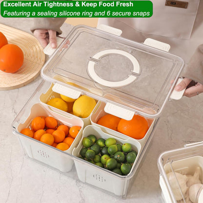 Taiuloo Divided Serving Tray with Airtight Lid and Handle, 9 Compartment Snackle Box Container, Portable Snack Platters, Clear Fridge Organizer & Food Storage for Veggie, Fruit, Charcuterie, Nuts