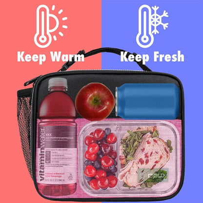opux Insulated Lunch Bag Kids, Lunch Box for School Boy Girl, Leakproof Small Reusable Compact Soft Mini Cooler Bag, Toddler Small Lunch Boxes Kit Pail with Front Side Pockets (Purple)
