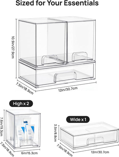 Vtopmart Stackable Storage Drawers Set of 5, Clear Plastic Organizer Bins for Baby Bottle, Beauty Supplies Storage, Ideal for Kichen Countertop, Vanity, Bathroom, Cabinet, Pantry Organization