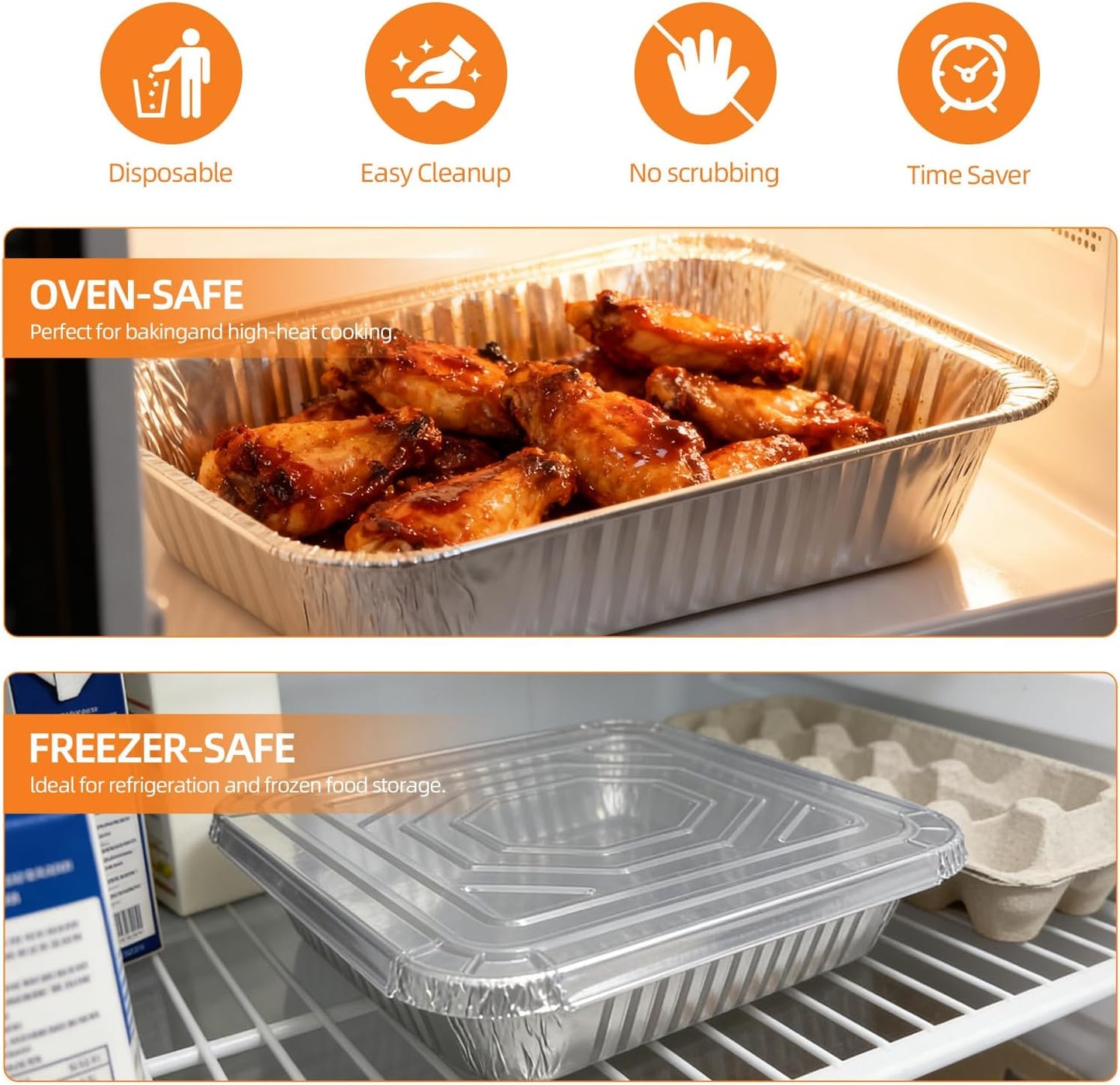 20 Pack 9x13 Aluminum Foil Pans with Lids - Heavy Duty Disposable Baking Pans, Oven Safe Steam Table Trays for Cooking, Meal Prep, Catering, Party, Food Storage & Transport - Silver, 2.5" Deep