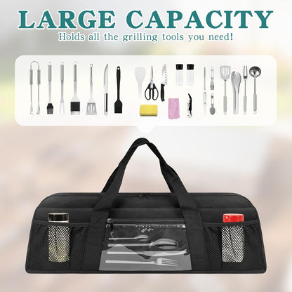Grill Utensil Storage Bag, Large BBQ Tool Organizer Holder Caddy Case with Pockets, Fits up to 20" Tools, for Outdoor Grilling, Camping, Picnic, Barbecue Accessories (Bag Only, Black)