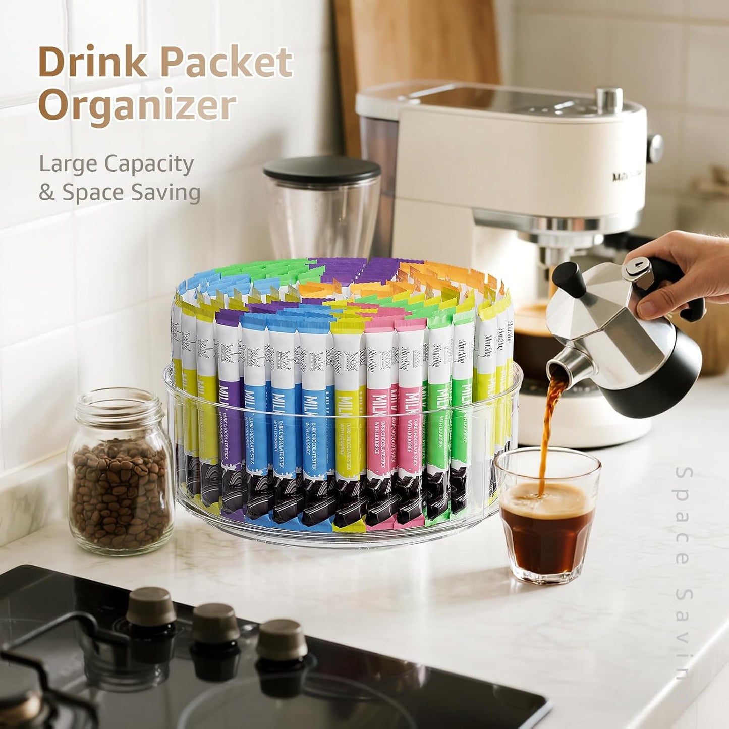 2 Pack Lazy Susan Organizer, 9 inch Rotating Storage Organizer with 4 Removable Bins, Lazy Susan Turntable Organizer for Fridge, Kitchen, Vanity, Cabinet