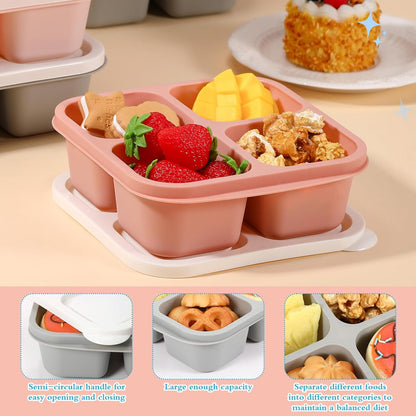 Honeydak 10 Pack Bento Snack Containers 4 Compartment Snack Boxes Reusable Containers with Lids Divided Meal Prep Lunch Food Storage Box for School Work Travel