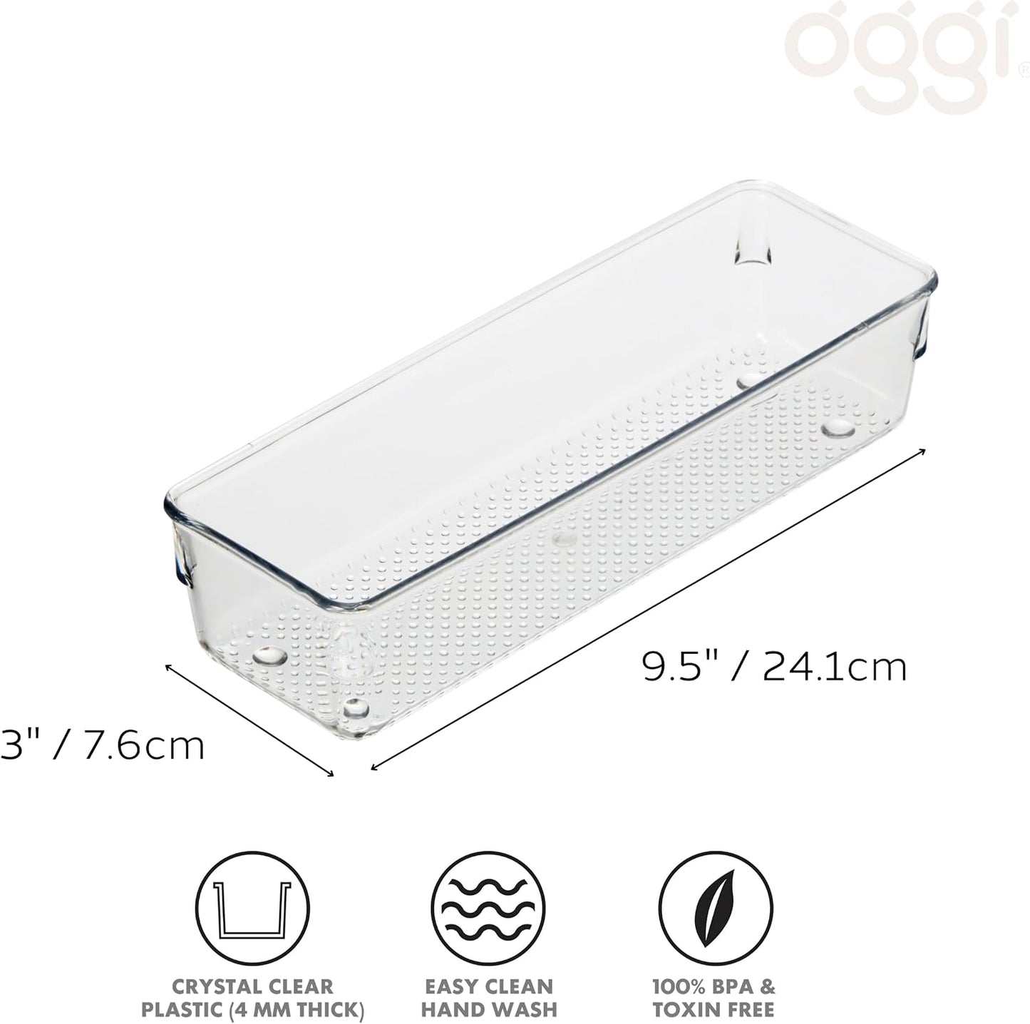 Oggi Clear Drawer Organizer - 3" X 12.5" - Ideal for Organizing Kitchen Drawers, Office, Desk, Silverware, Kitchen Utensils, Cosmetics and Bathrooms