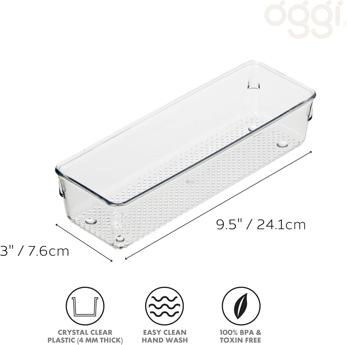 Oggi Clear Drawer Organizer - 3" X 12.5" - Ideal for Organizing Kitchen Drawers, Office, Desk, Silverware, Kitchen Utensils, Cosmetics and Bathrooms
