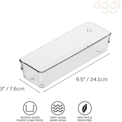 Oggi Clear Drawer Organizer - 3" X 12.5" - Ideal for Organizing Kitchen Drawers, Office, Desk, Silverware, Kitchen Utensils, Cosmetics and Bathrooms