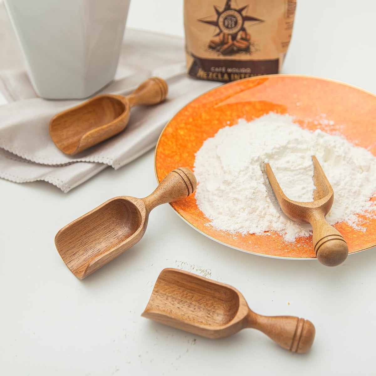 Wooden Scoops for Canisters Wooden Scoop for Jars Acacia 5″ Med-size Flour Scoop Coffee Scoops for Ground Coffee Measuring Spoon for Bath Salt Scoop Wood Laundry Detergent Shovel -Multipurpose
