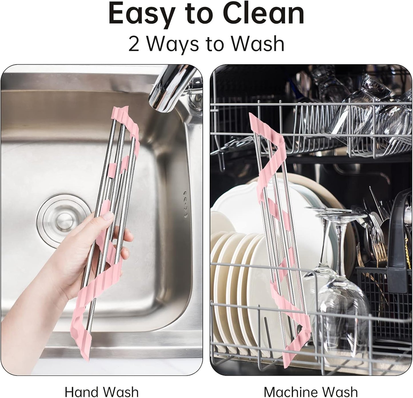 Tomorotec Foldable Stainless Steel Triangle Roll-Up Dish Drying Rack for Small Sink Corners - Over-The-Sink Multipurpose Kitchen Drainer, Rustproof Organizer, Trivet and Shelf - Space-Saving (Black)