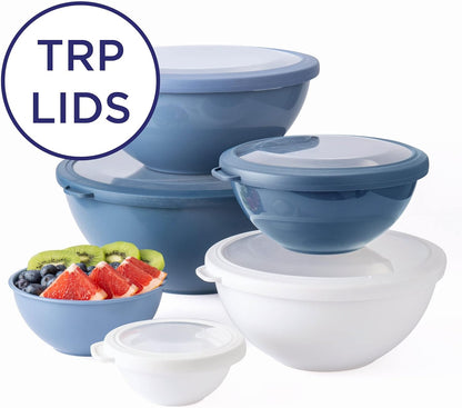 COOK WITH COLOR Mixing Bowls with Lids - 12 Piece Plastic Nesting Bowls Set includes 6 Prep Bowls and 6 Lids, Microwave Safe Mixing Bowl Set, Pink Embossed - Colors B