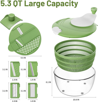 Salad Spinner, 5.3 QT Lettuce Spinner with Strainer & 4 Blades, Green