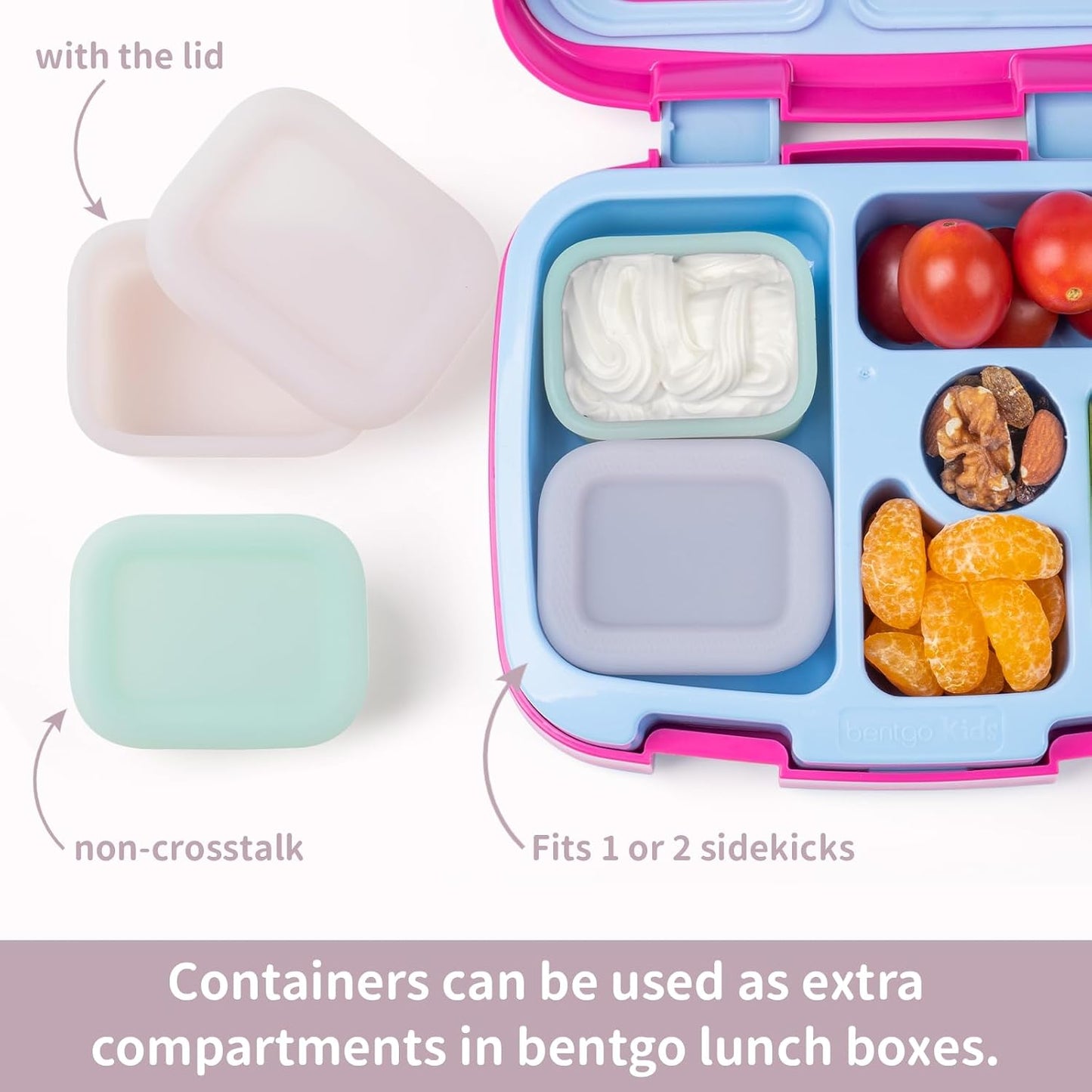 MICEBAY 2-Pack Leak-Proof Salad Dressing Container To Go, Food Grade Silicone Sauce Containers for Bentgo Lunch Box, Reusable Condiment Cups with Lids for Small Snacks - 2.6 oz (Sky Blue & Black)