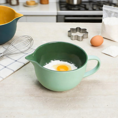 Gaolinci Simple Solid Color Kitchen Ceramic Mixing Bowl, 1 Quart Large Bowl, with Pouring Spout and Handle