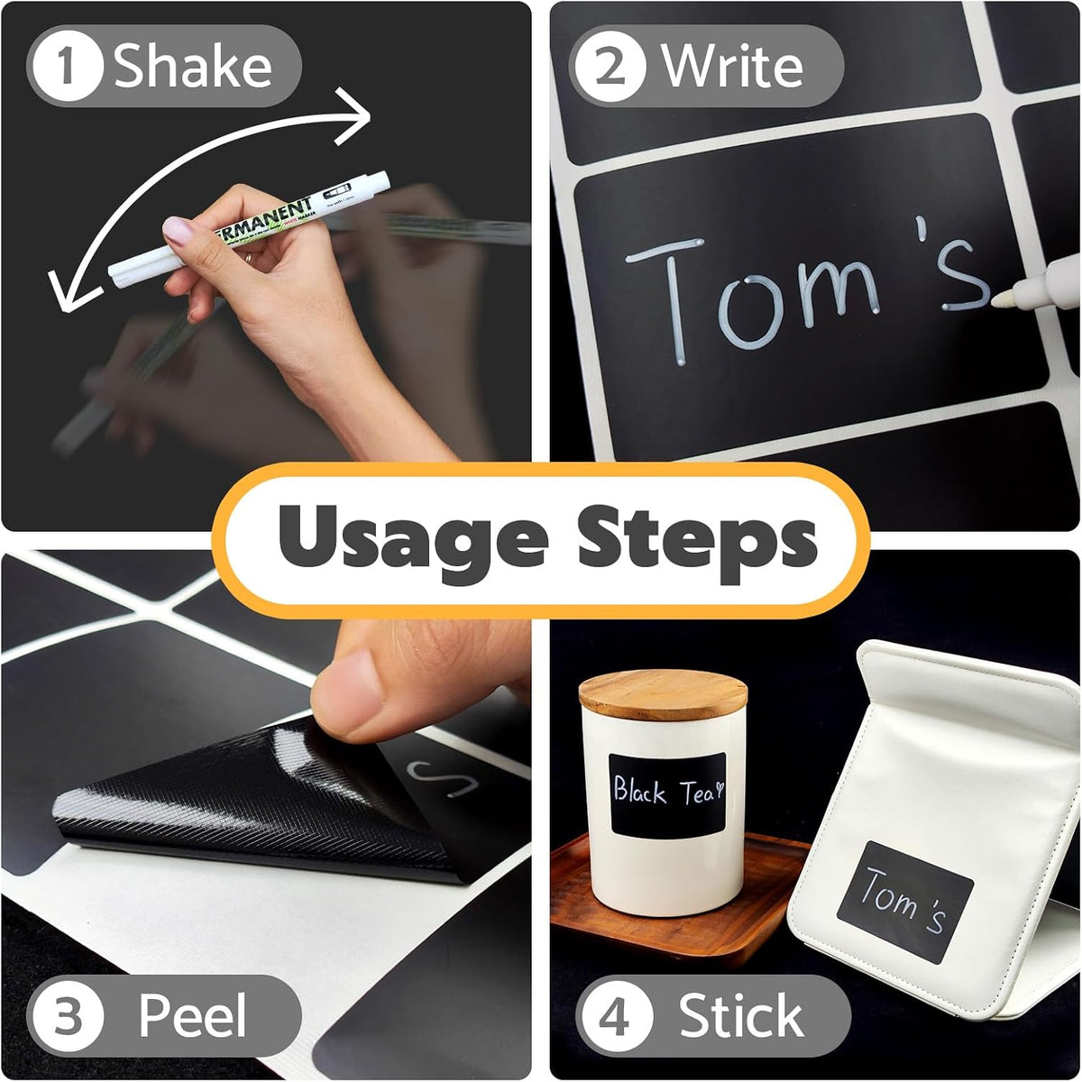 JIEHENG 180Pcs Chalkboard Labels for Jars,Removable Stickers with 1 Liquid Chalk Markers(Black, Wavy)