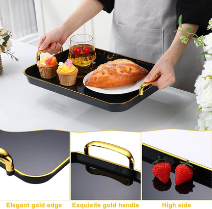 Rtteri Set of 6 Serving Platters with Handles 18.3/16.73/14.8 Inch Large Rectangular Trays, Reusable Pet Plastic for Entertaining, Dinner Parties, Weddings(Round Beads Handles,White)
