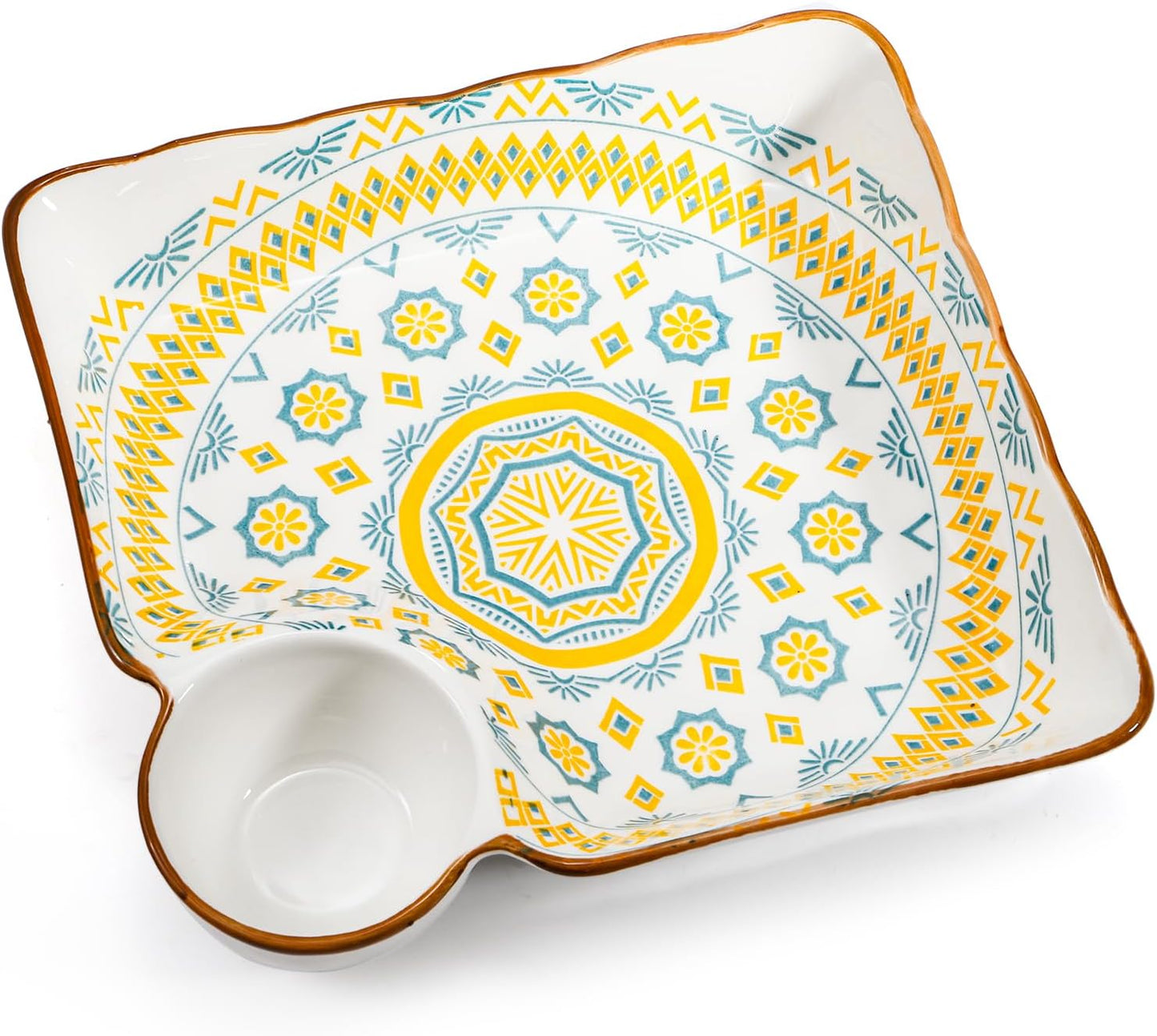 Pumtus 4 Pack Ceramic Dumpling Plates with Dipping Saucer, 7.3'' Individual Chip and Dip Serving Platter, Square Japanese Sushi Dish Tray, Colorful Serving Bowl for Appetizer Snack Fries Gyoza Taco