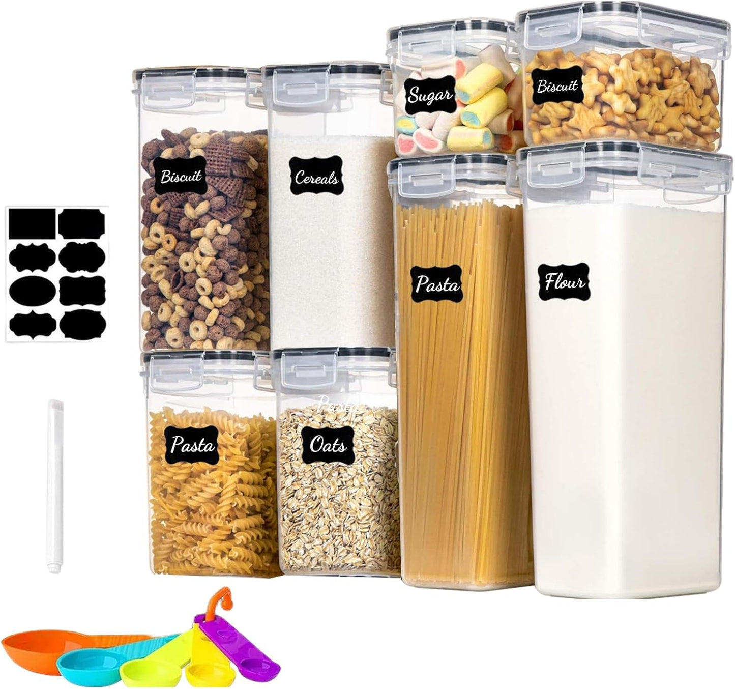 42pcs Airtight Containers, Clear Stackable Dry Food Storage | 42pk clear airtight containers with tight lids keep dry food fresh. Safe plastic, stackable for pantry kitchen storage