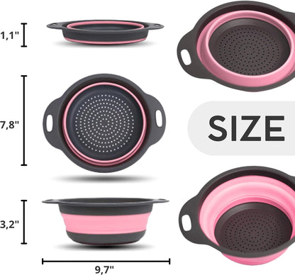 3PCS Green Foldable Kitchen Strainer Set – Silicone Colander Collapsible Strainers and Colanders Green Collander for Kitchen Collapsible Compact Drain Tools for Cooking Prep