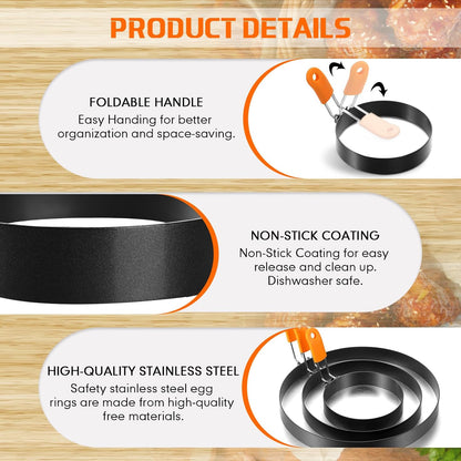 Patelai 6 Pcs Egg Rings Griddle Pancake Molds, Round Style, 4, 6, 8 Inch