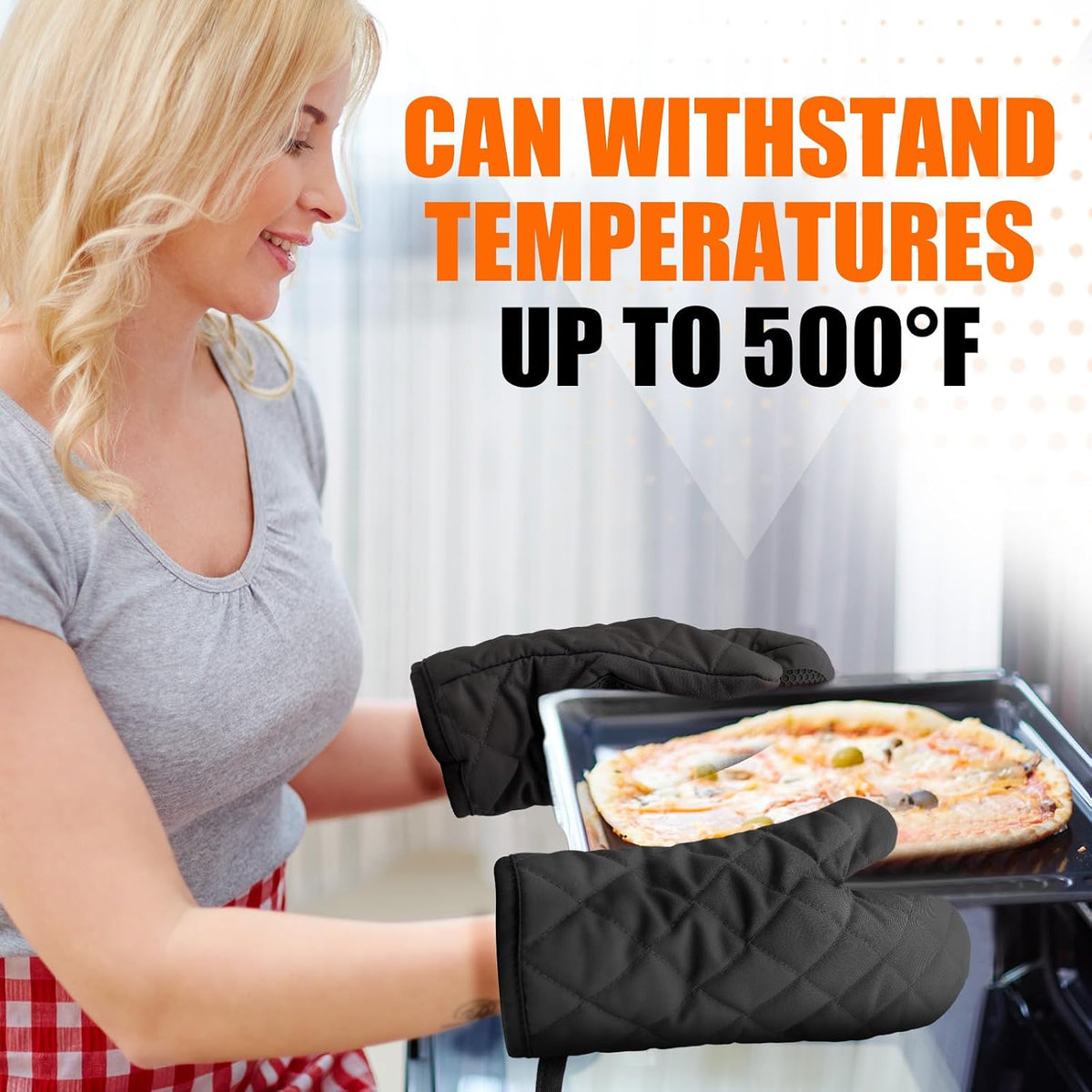 Silicone Oven Mitts, Heat Resistant 2PCS Oven Mitts with Soft Cotton Lining, Waterproof Non-Slip Grip Oven Glove, Kitchen Potholder Mits for BBQ, Baking, Cooking, 12.5 Inch - Grey