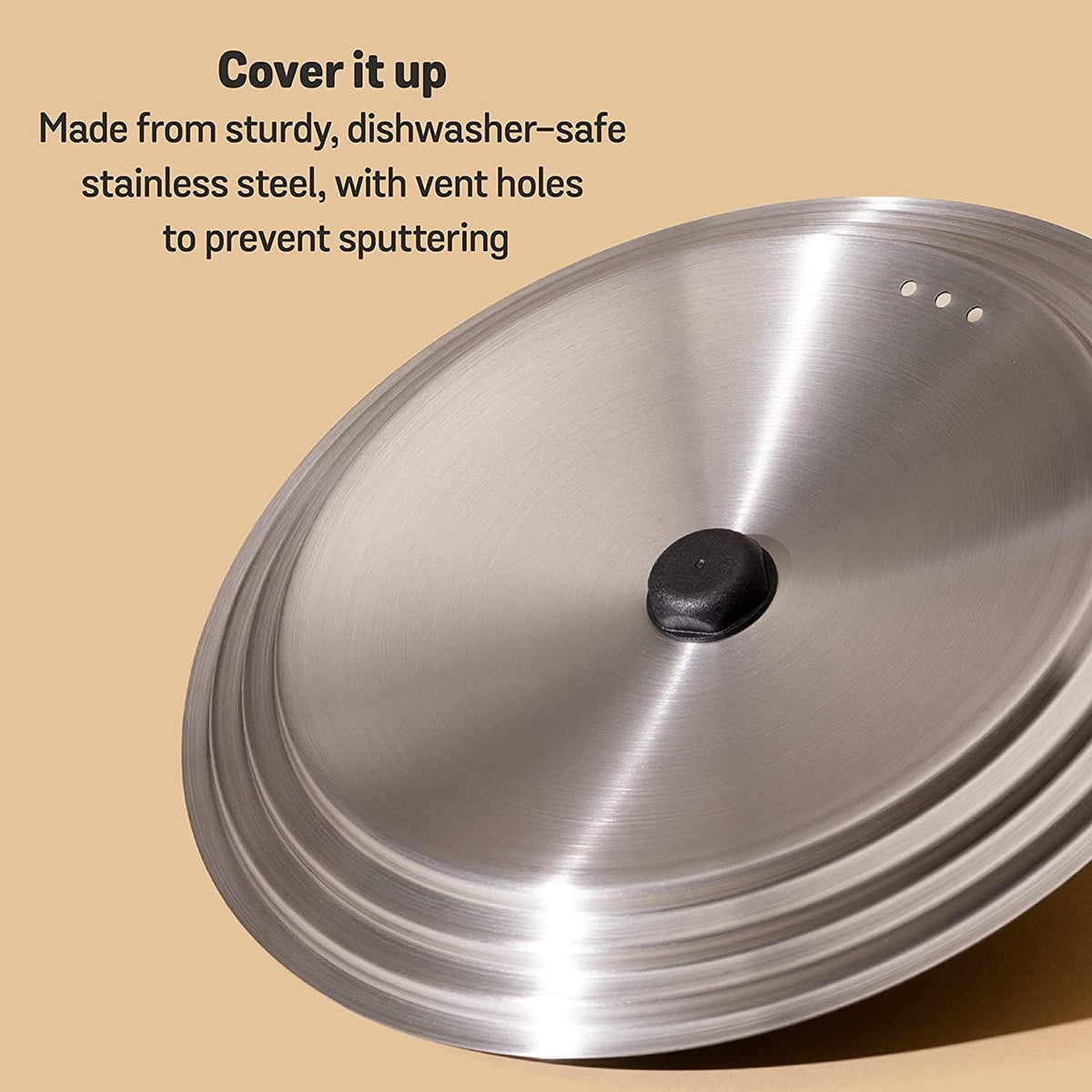 Meyer Universal Lids 6.25" | 7" | 8" Stainless Steel, Pots and Pans Cookware Stacking Lids, Replacement Cooking Stackable Lids, Small, Matte Black with Gold Accent Knob, Accent Series, 6.25-7-8 inch