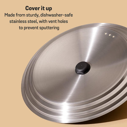 Meyer Universal Lids 6.25" | 7" | 8" Stainless Steel, Pots and Pans Cookware Stacking Lids, Replacement Cooking Stackable Lids, Small, Matte Black with Gold Accent Knob, Accent Series, 6.25-7-8 inch