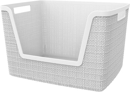 Curver Set of 4 Large 18L Easy Access Jute Decorative Plastic Organization and Storage Baskets - Perfect Bins for Home Office, Closet Shelves, Kitchen Pantry and All Bedroom Essentials, Black