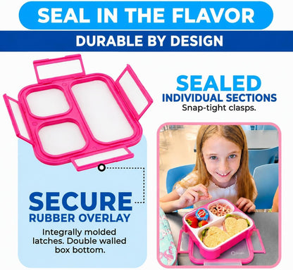 kinsho Medium Bento Boxes for Kids, Lunch Box for Boys Girls Toddler Adults, Leak-Proof 3 Compartment Containers for Meal or Snack at School Daycare Work Travel, BPA Free 2 Pack (Pastel Blue + Pink)