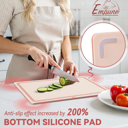 Empune Plastic Cutting Board Set, Recycled Plastic Cutting Boards for Kitchen (Set of 3), Dishwasher Safe Large Chopping Board with Holder, Non-slip Feet and Juice Grooves, Nonporous, Grey