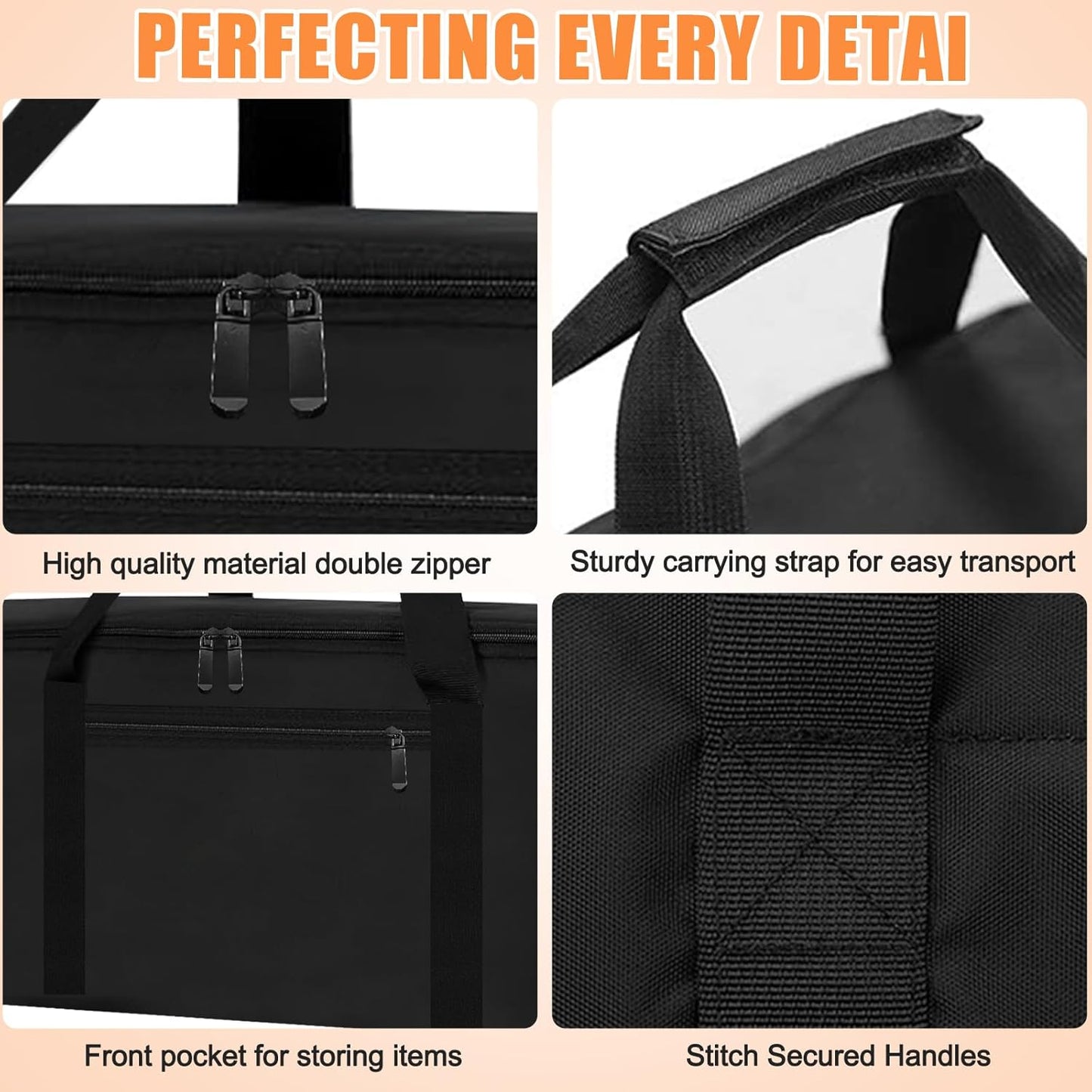 Grill Tool Storage Bag, Outdoor BBQ Utensil Storage with Pockets for BBQ Tools up to 22", Large Grilling Utensil Holder Storage Caddy, Barbecue Tool Sets Case for Camping Picnic,Bag Only,Black