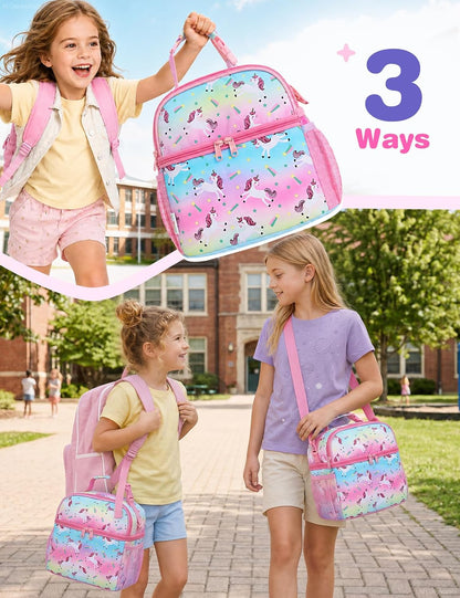 VASCHY Lunch Box Bag for Kids, Insulated Double Compartments Cooler Lunch Tote for Toddlers Boys Girls School/Daycare/Picnic Black Dinos