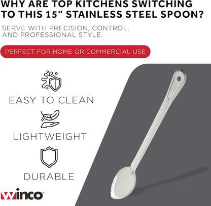 Winco 11" Stainless Steel Basting Solid Spoon