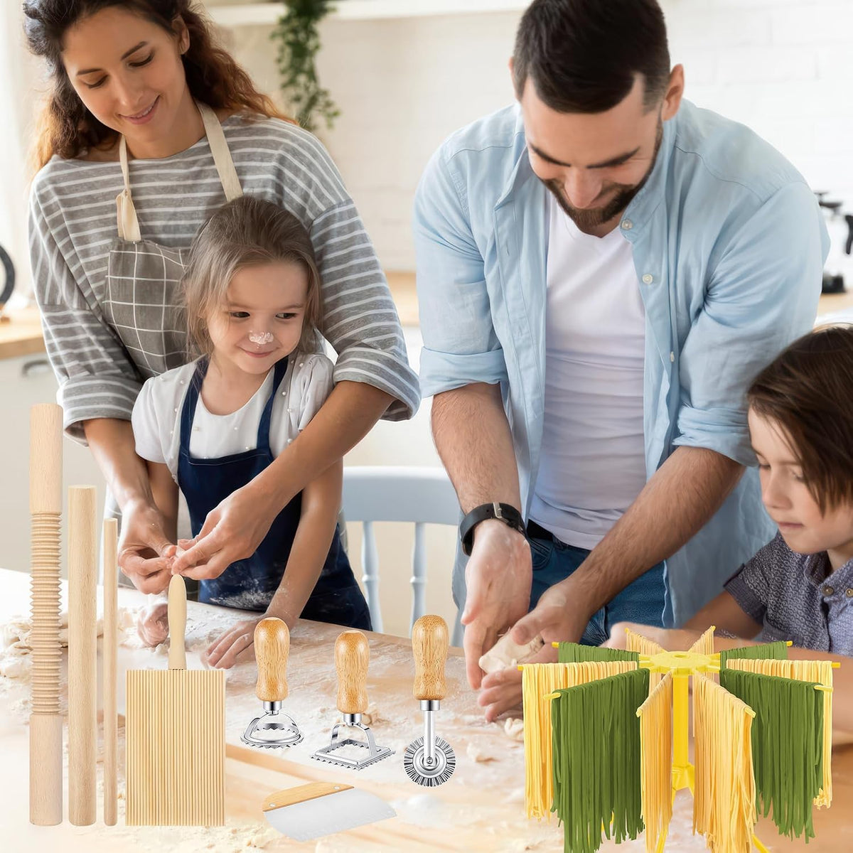 10 Pcs Pasta Making Tools Set with Pasta Drying Rack, Gnocchi Board