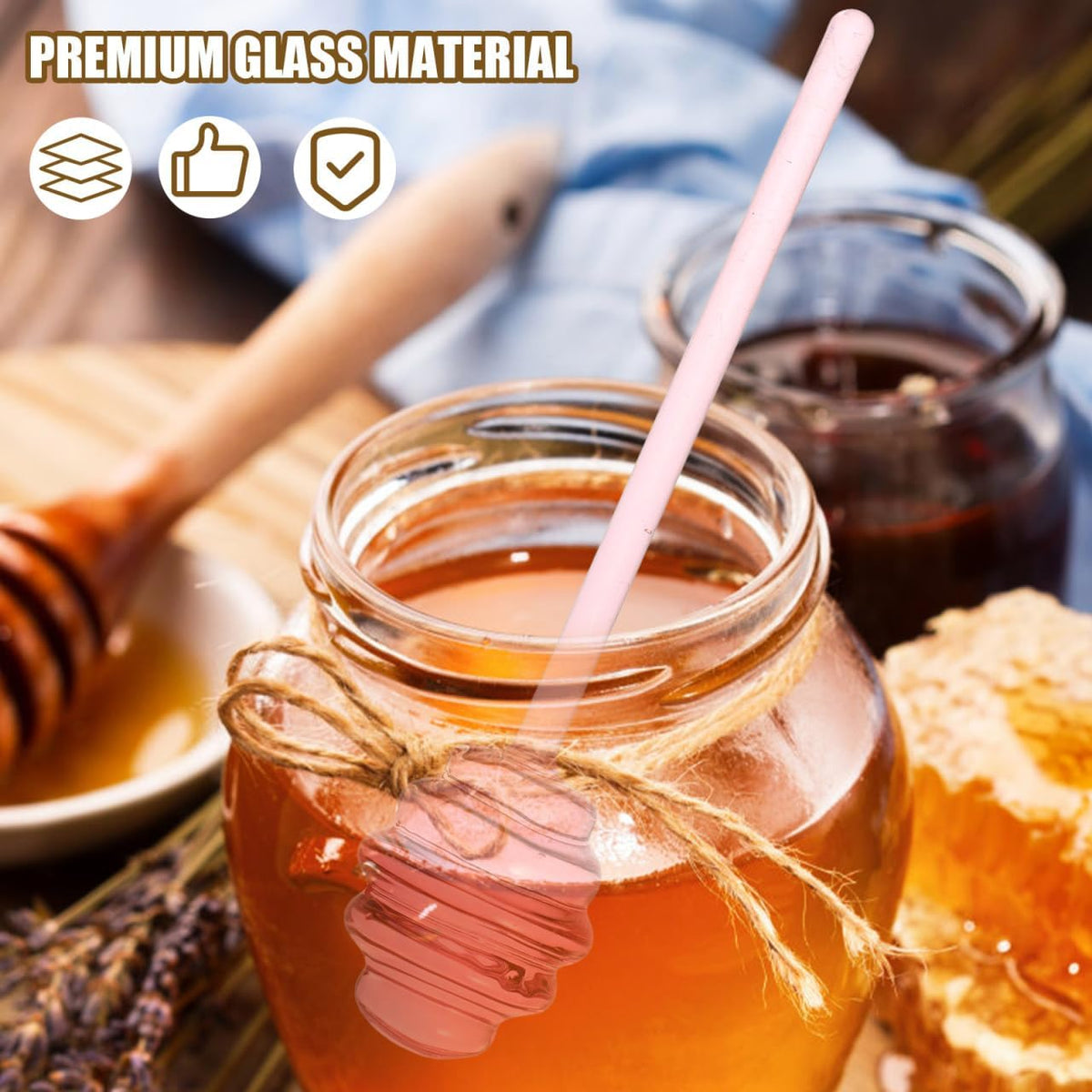 CALLARON Glass Honey Dipper Stirring Stick - Portable Household Honey Rod for Tea Coffee Jam - Practical Spiral Design 5.35 X 1.18 Inches