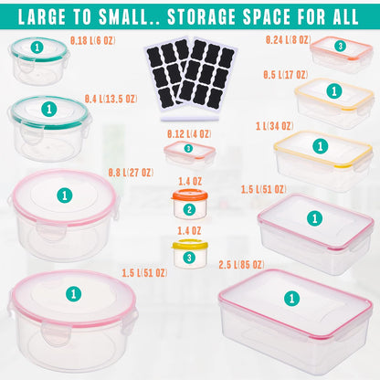 70 Pcs Large Food Storage Containers with Lids Airtight-2500ML to Small Box,Total 22812 ML Stackable Kitchen Bowls Set(35 Containers,35 Lids)-BPA Free Leak proof Plastic Boxes-Microwave safe