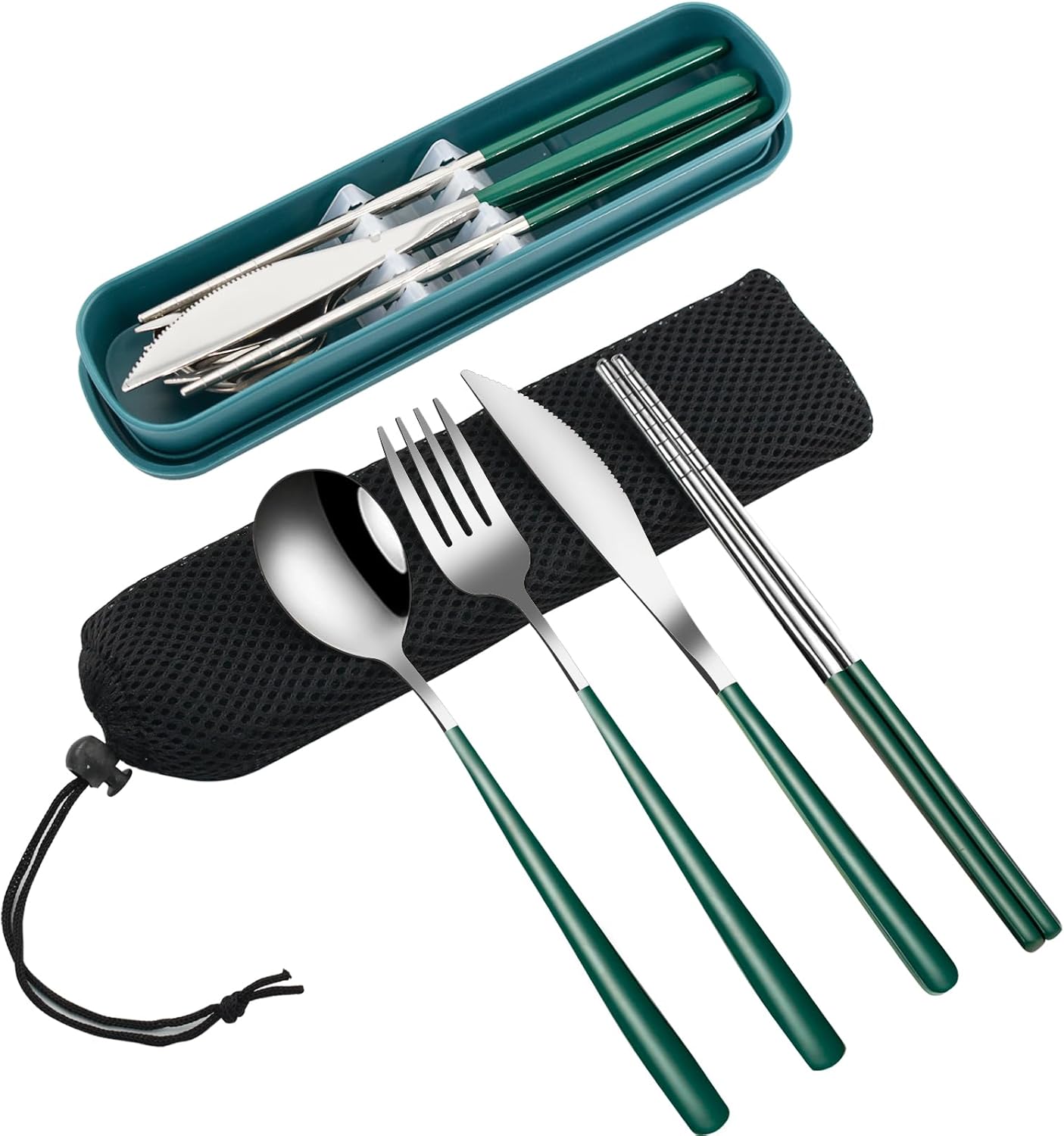 VANRA 4-Piece Portable Travel Utensils Set with Case 18/8 Stainless Steel Flatware Set Reusable Cutlery Set with Fork Spoon Knife Chopstick for Lunch Travel Camping School Work Picnic (Pink)
