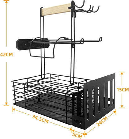 Grill Caddy,BBQ Condiment Organizer for Outdoor, Camping Tailgating Picnic Kitchen Storage Caddy Kitchen Organizer for Camper Magnetic Tool Holder with Paper Towel Holder with Handle Portable