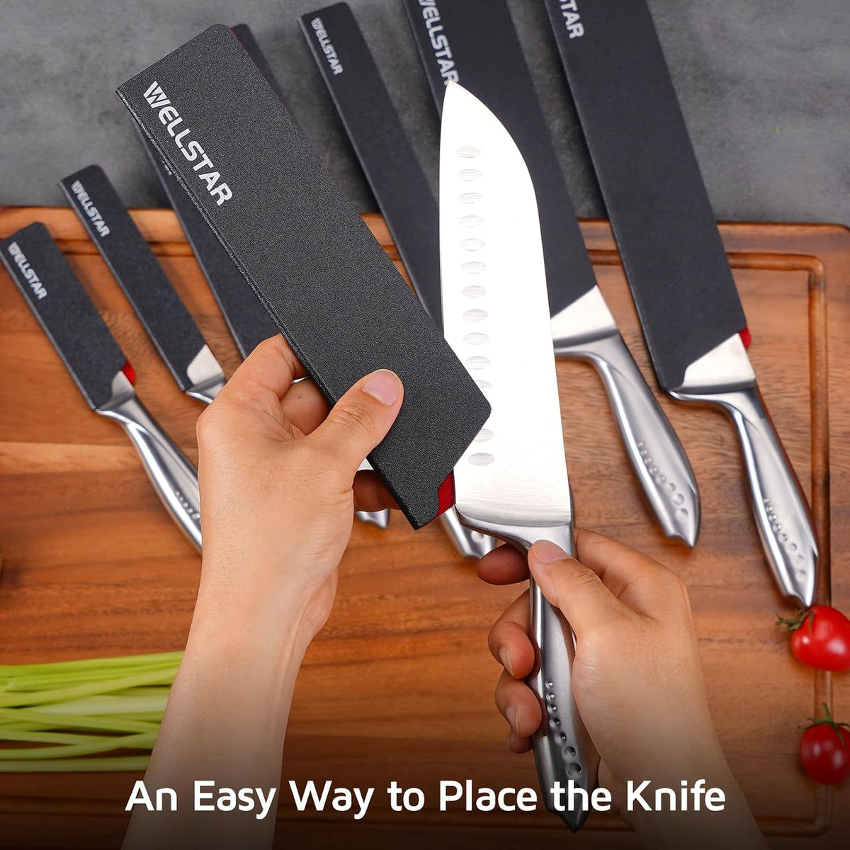 WELLSTAR Knife Edge Guards 8 Inch, Universal Blade Covers, BPA Free ABS Protective Blade Sheaths, Non-Scratch Felt Lining Kitchen Knives Covers (Knives not included)