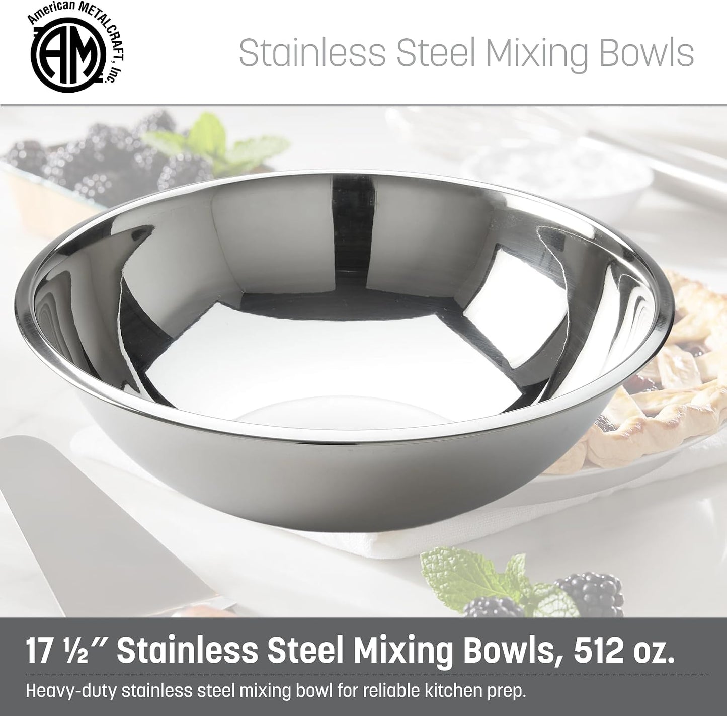 American Metalcraft 16" Stainless Steel Mixing Bowl - 13-Quart Durable Metal Bowls for Mixing, Large Stainless Steel Bowl