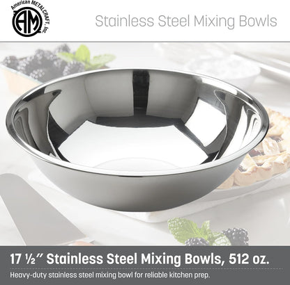 American Metalcraft 16" Stainless Steel Mixing Bowl - 13-Quart Durable Metal Bowls for Mixing, Large Stainless Steel Bowl