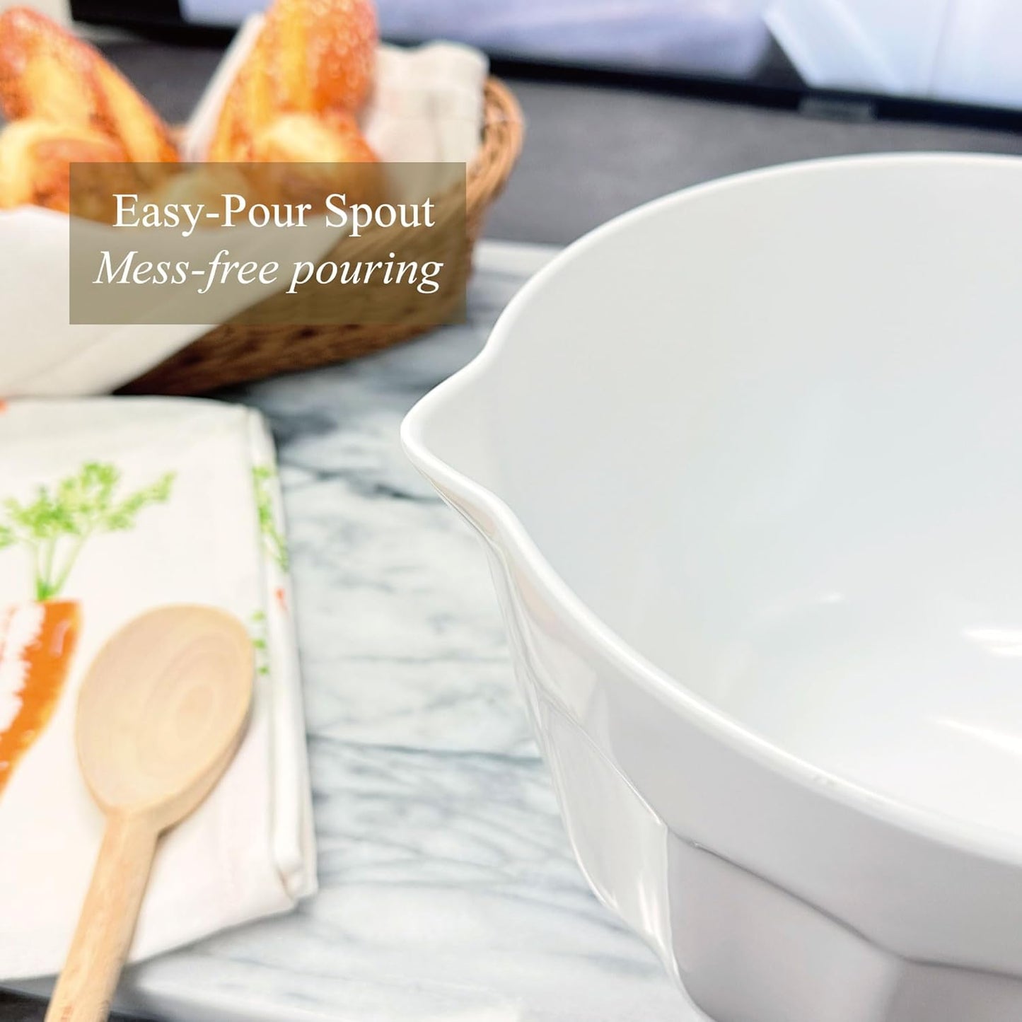 UP 4.3 Quart Latte Style Melamine Batter Bowl with Pour Spout and Handle, Professional Mixing Bowl with Non-Slip Base, Ideal for Pancake and Cake Batter, 11.5 x 8.75 Inch, Mint Blue