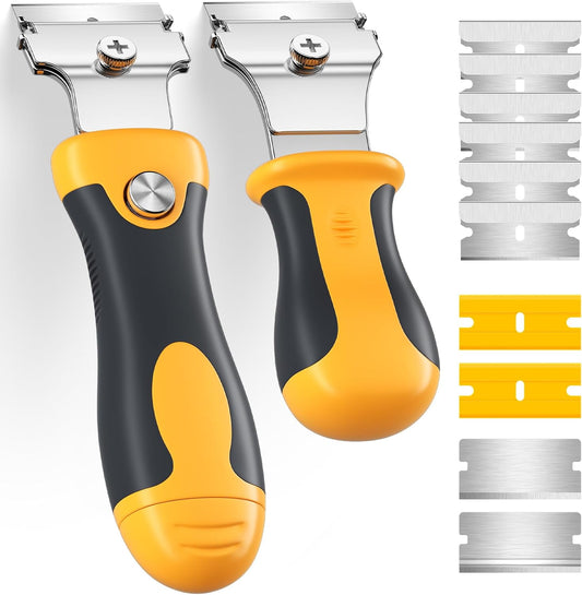 DIYSELF Razor Blade Scraper, 1 Pack Scraper Tool with 10pcs 4-Inch Blades, Razor Scraper for Cleaning Glass, Window, Stove Top, Oven, Kitchen, Cooktop, Shower Door, Sticky Residue, Tile, Wallpaper