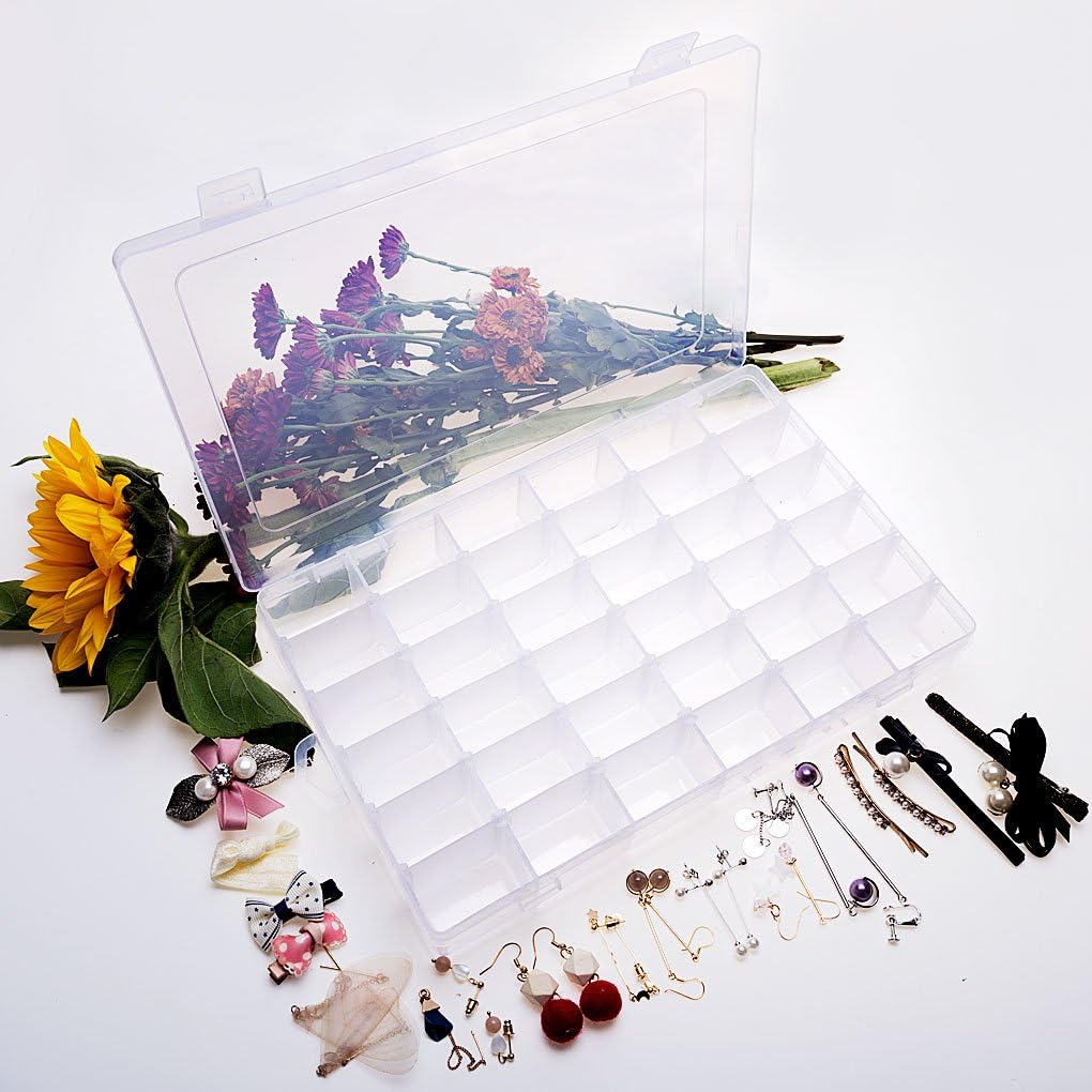 Gospire 15 Large Grids Clear Plastic Jewelry Box Organizer Storage Container with Removable Dividers (15 Grids - Clear)