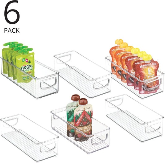 mDesign Plastic Stackable Small Organizing Bin Kitchen Pantry Cabinet, Refrigerator, Freezer Food Organization Storage Bins with Handles, Drawer Container Organizer, Ligne Collection, 6 Pack - Clear