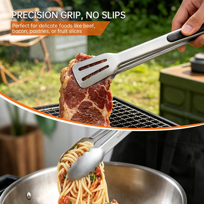 Grill Tongs,Metal Tongs,16 & 12 Inch Heavy Duty Extra Long Stainless Steel Locking Kitchen Tongs,Integrated Tongs‑Spatula Design，Perfect for Cooking, Grilling, Barbecue/BBQ, Buffet, Set of 2