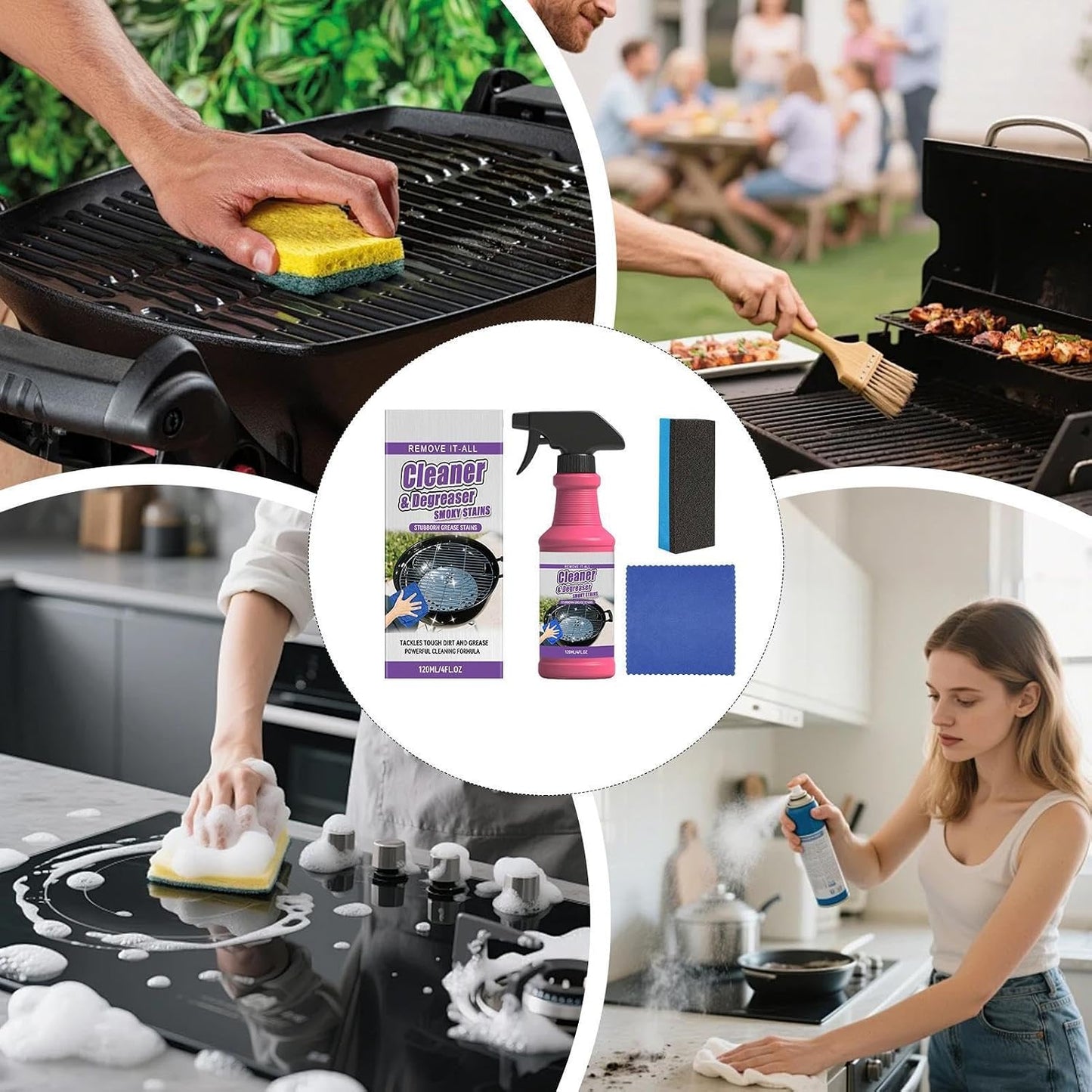 Grill Cleaner Spray - 120ml Fast Acting Grease Remover, Deep Cleaning Kitchen Degreaser Solution, Heavy Duty Grill Cleaner, Bbq Cleaners Spray for Grates Stovetops Ovens Range Hoods