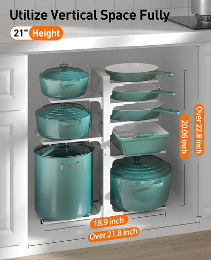 ORDORA Pots and Pans Organizer Under Cabinet 16.6", 8-Tier Adjustable Rack